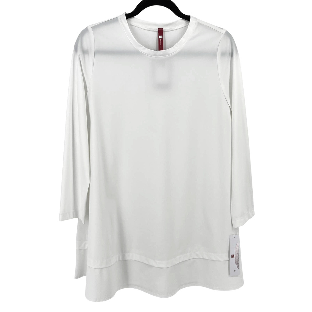 IC Connie White Layered Look Tunic Top Shirt Womens Size Large 3/4 Sleeves